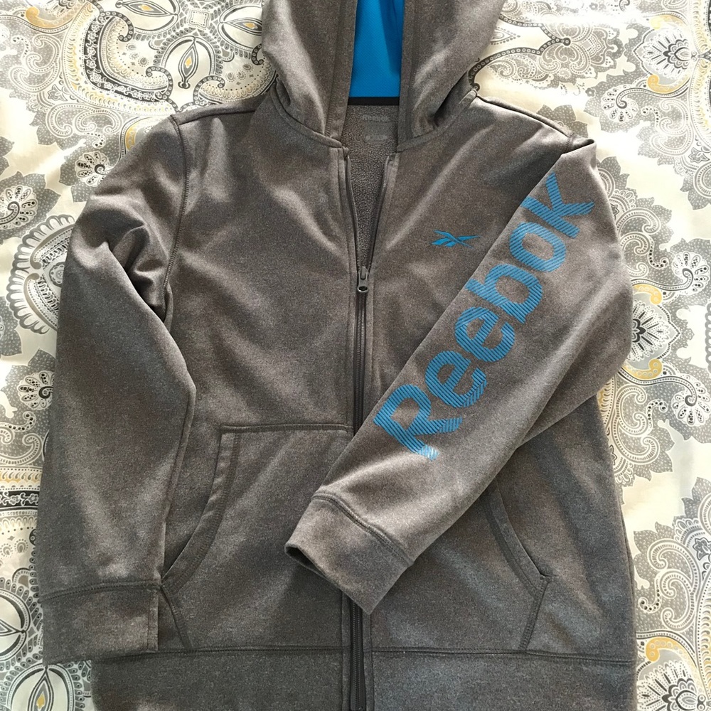 Boys Reebox gray/blue zipper hoodie. Worn 1 time.